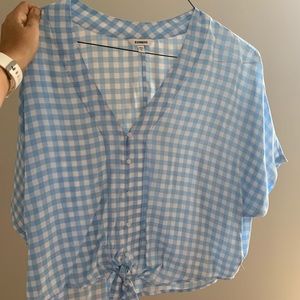 Blue and white tie front top